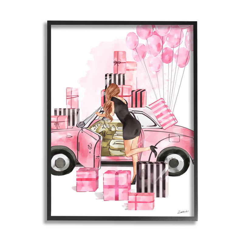 «Pink Fashionista Glam Car Stylish Gift Boxes» par Ziwei Li - impression d'art graphique, H 20 po x l 16 po x 1,5 po