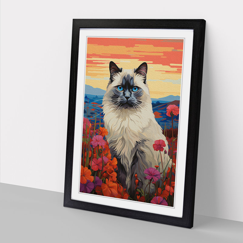 Ragdoll Cat Colour Field No.2 - Single Picture Frame Print on Wood, 46cm H x 34cm W x 2cm D, Black Framed