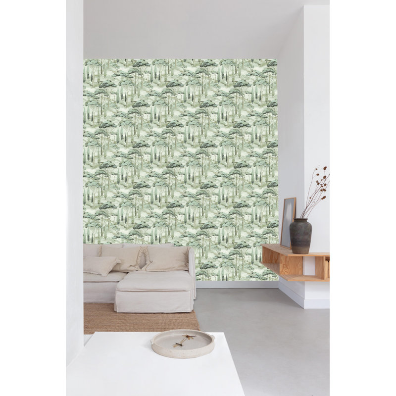 Papier peint arbre tropical bleu aquarelle, Vert
