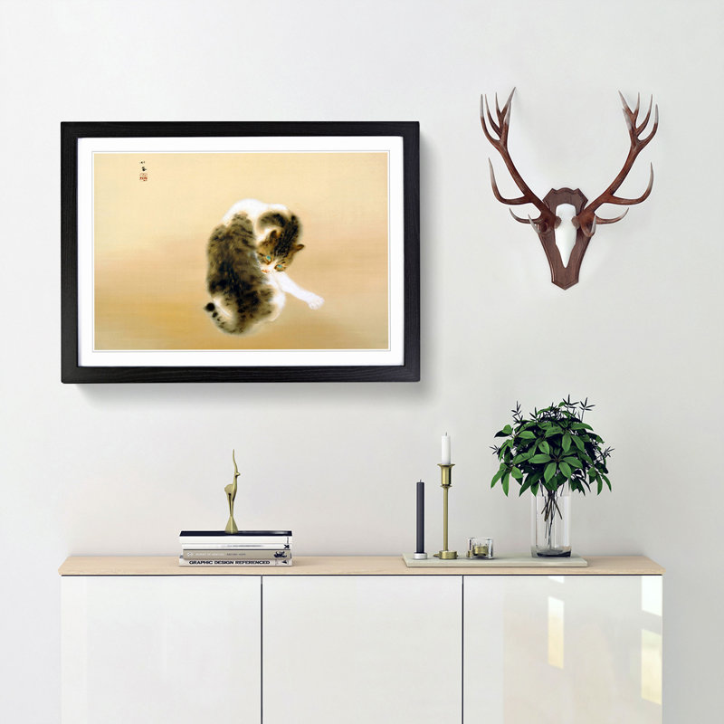Cat Grooming Itself by Takeuchi Seiho - Picture Frame Graphic Art Print, 27cm H x 36cm W x 2cm D, Black Framed
