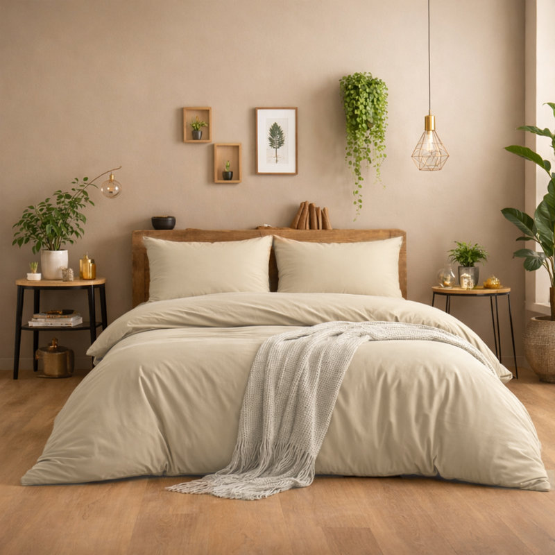 Ultra-Soft Microfiber Plain Duvet Cover Set with Matching Pillowcases - Everyday Bedding, Beige