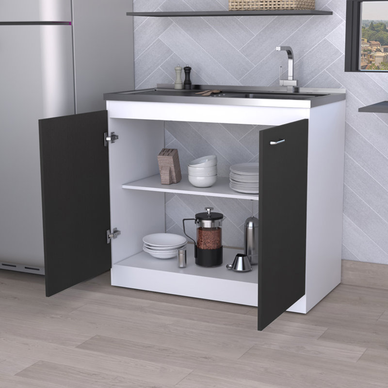 Évier utilitaire Oklahoma, armoire à deux portes, comptoir en acier inoxydable