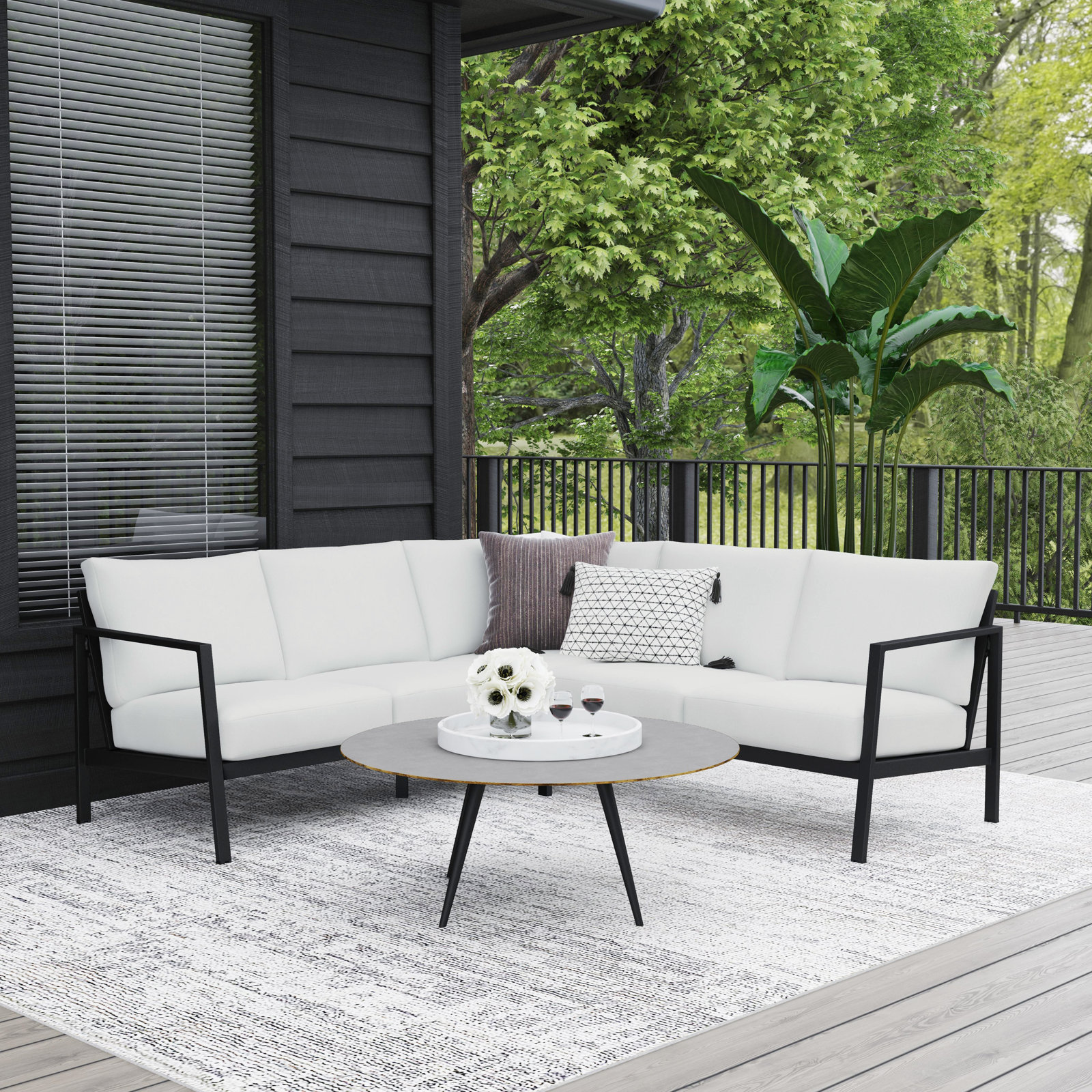 Armando 79" Sunbrella® Patio Sectional, Canvas Natural Sunbrella® Canvas, Black