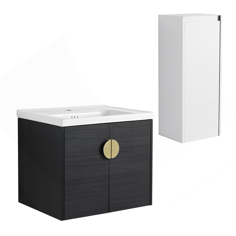 Meuble-lavabo mural 24 po avec lavabo en céramique et armoire latérale, portes à fermeture en douceur