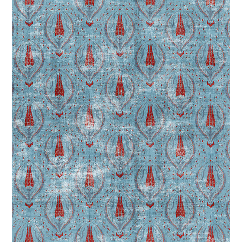Ottoman Fantasy Floral Metallic Wallpaper Roll, Blue