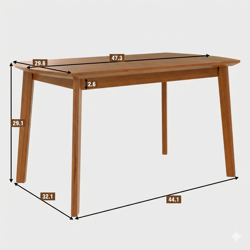 Table de salle à manger de 47 pouces de style Mid-Century moderne, table de cuisine et de salle à manger en bois massif pour 4 personnes, table de salle à manger de conception simple, coin repas rectangulaire, assemblage simple