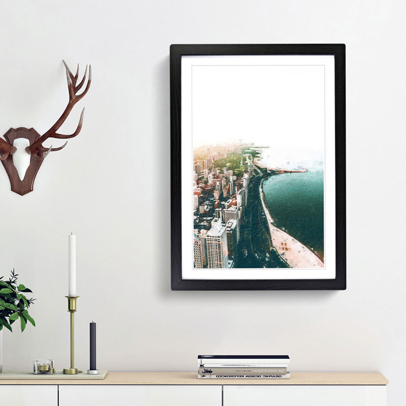 Chicago Skyline - Picture Frame Painting Print, 36cm H x 27cm W x 2cm D, Black Framed