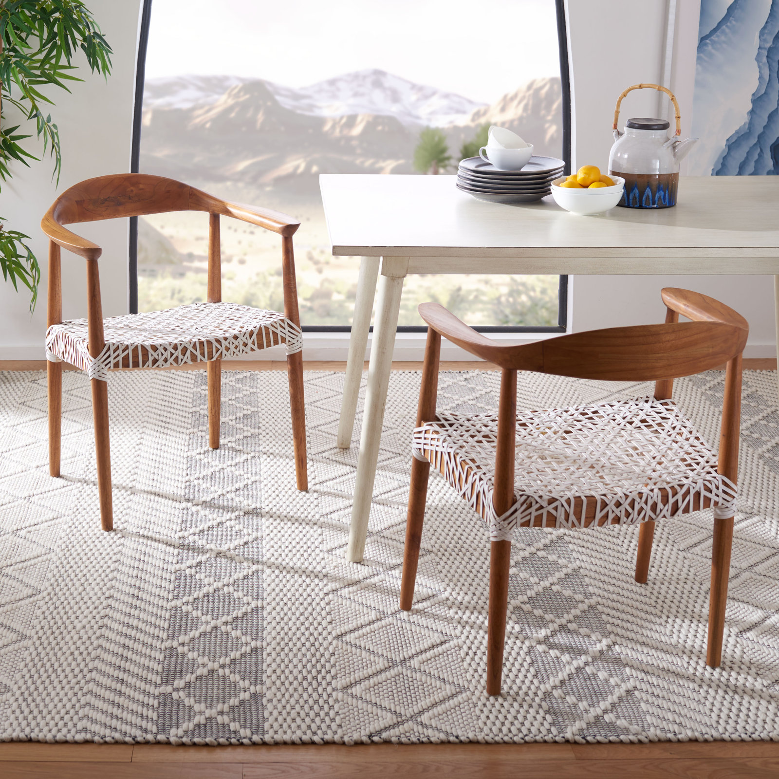 Kazbah Genuine Leather Dining Armchair, Off-White