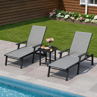 Set of 2 Adjustable Chaise Lounges, Outdoor Patio Recliners with 5-Position Backrest