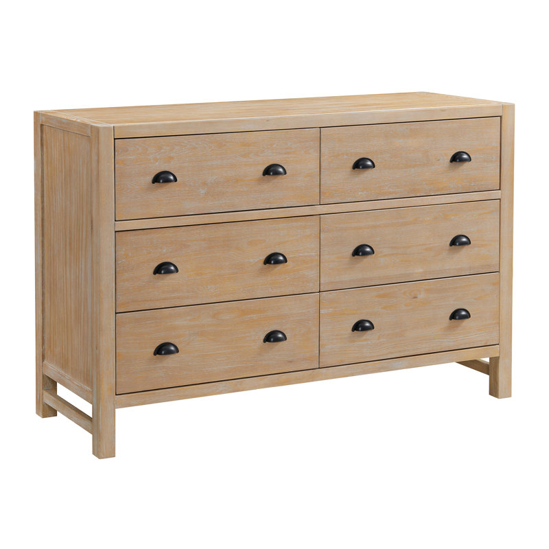 Alaterre Furniture Arden Wood Double Dresser, 81 in. W x 86 in. D x 50 in. H, 6 Drawers, Light Driftwood Finish, Modern Rustic Design, Bedroom Furniture, Metal Glides, Drawer Pulls