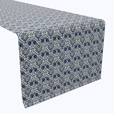 Table Runner, 100% Cotton, 16X108", Cranes In Damask