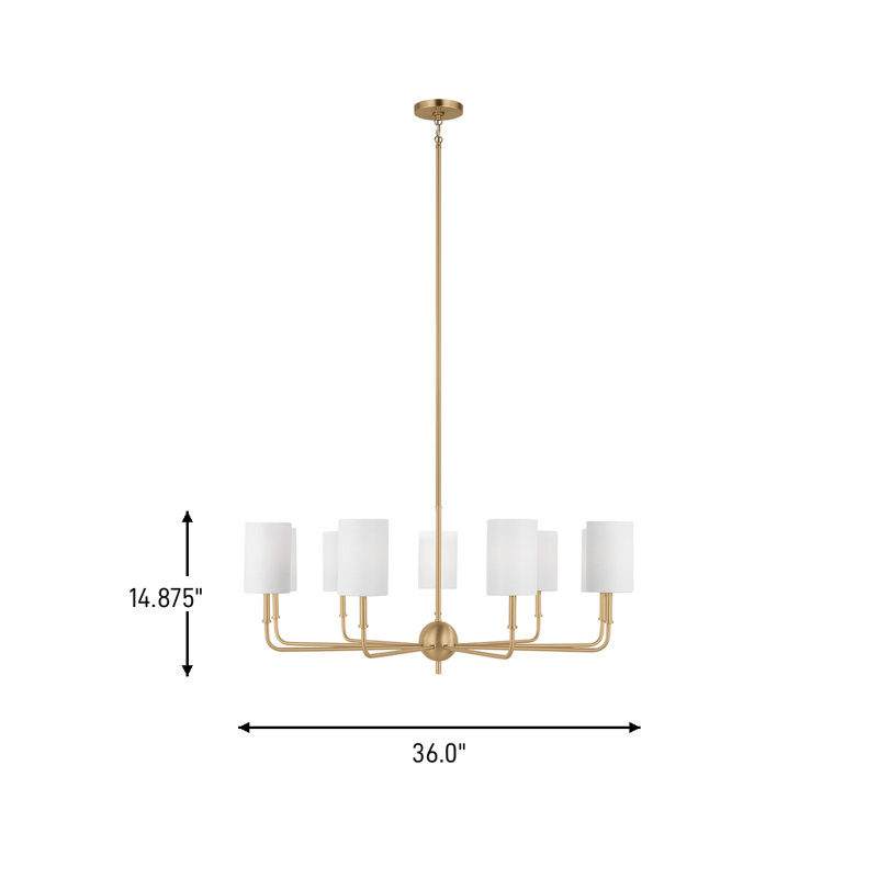 Nine Light Chandelier, Satin Brass