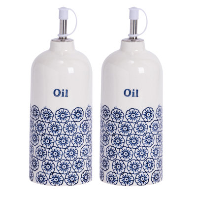 Nicola Spring - Hand-Printed Olive Oil Pourer Bottles - 500ml - Navy