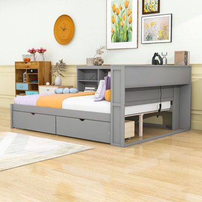 Full 2 Drawers Wood Daybed with Shelves