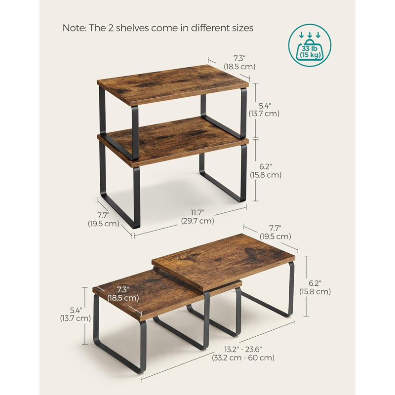 Ensemble de 4 tablettes de rangement pour armoire de cuisine, étagère à épices, empilable, extensible, métal et bois d'ingénierie, ensemble de 4 tablettes de comptoir d'armoire, UKCS027B01