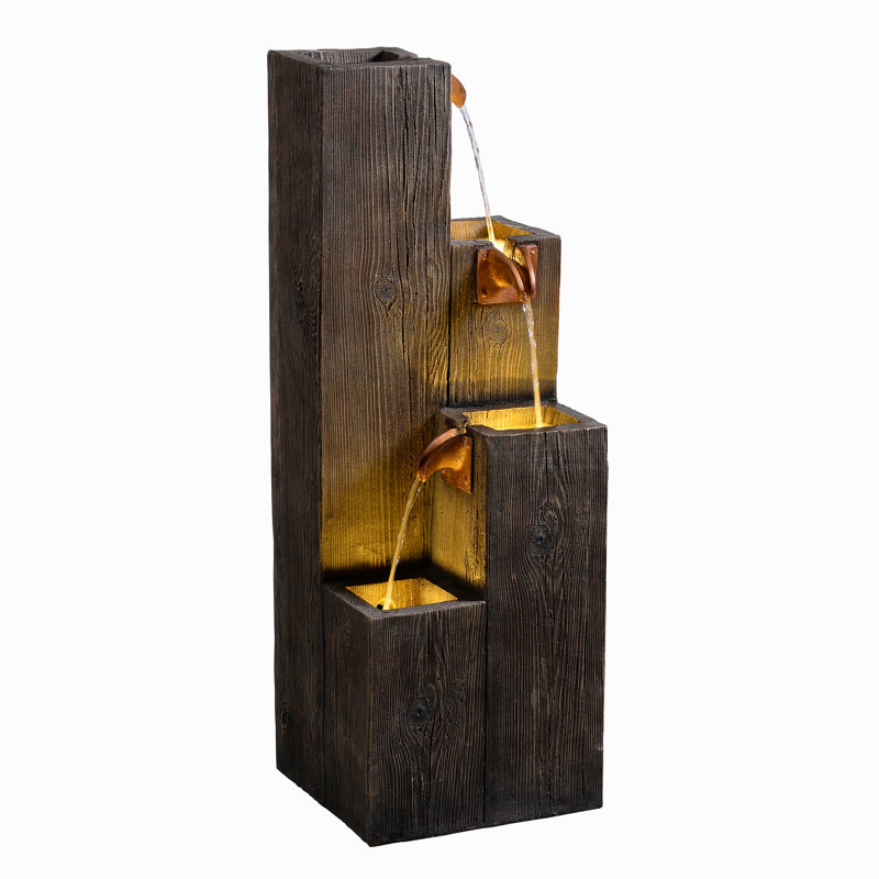 34" Wooden Texture Cascading Water Fountain Indoor/Outdoor Use