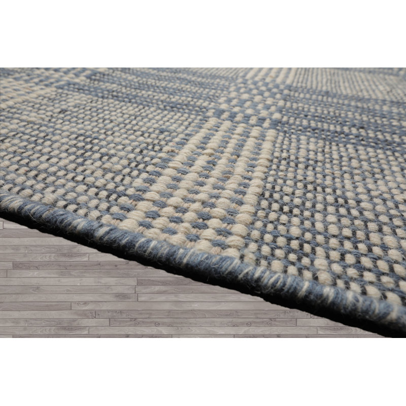 Tapis ivoire en laine tissé à la main et à plat de style contemporain, Rectangle 9 pi x 12 pi