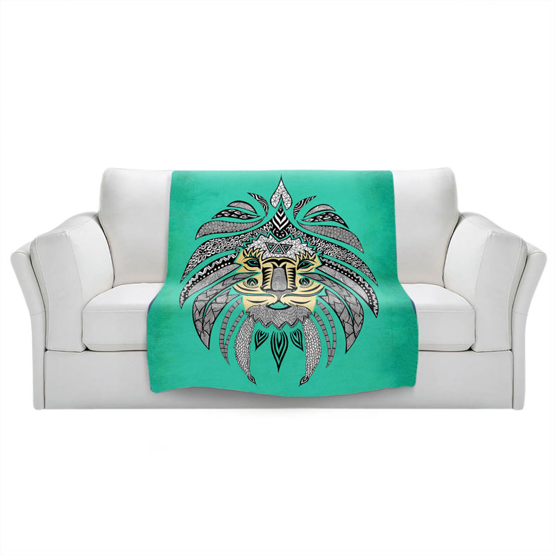 Jeté turquesa tribal lion empereur , l 51 po x L 60 po, Vert aqua