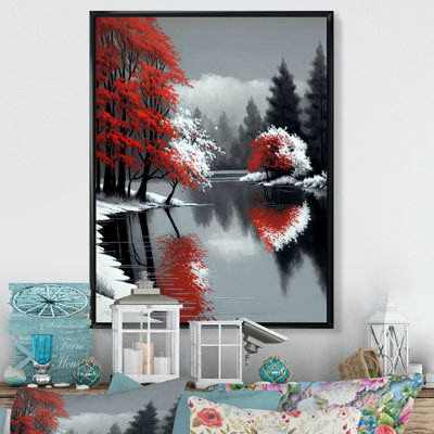 " Snowy Red Trees By The Riverside "