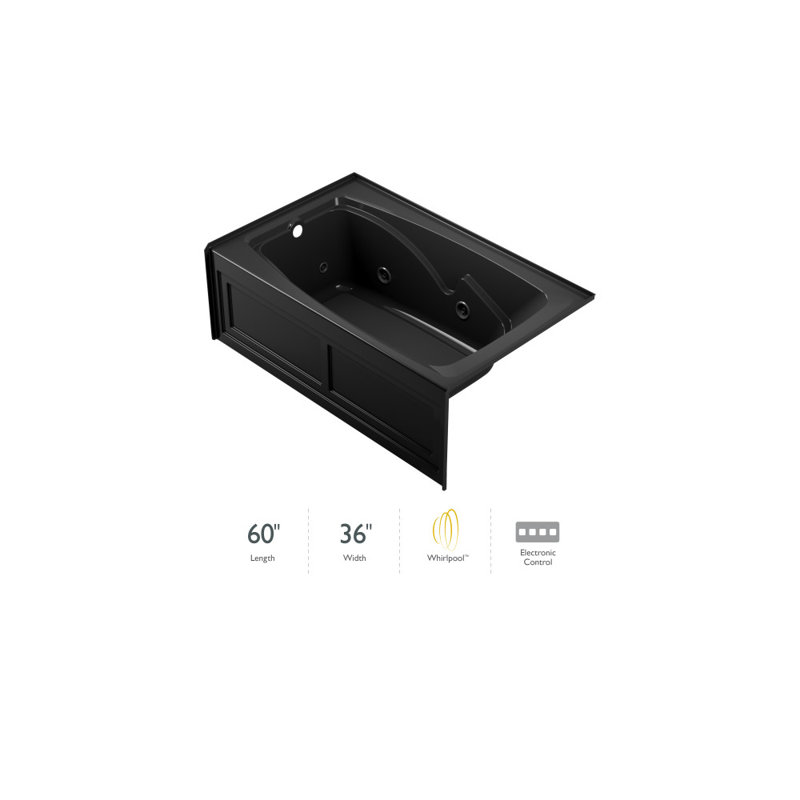 Cetra 60" x 36" Alcove Whirlpool Bathtub, Black, Left, Yes