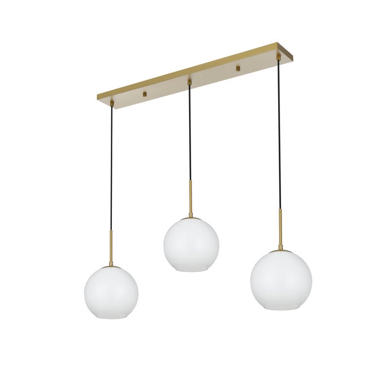 Snead 3-Light Globe Kitchen Island Pendant, Frosted White, Gold
