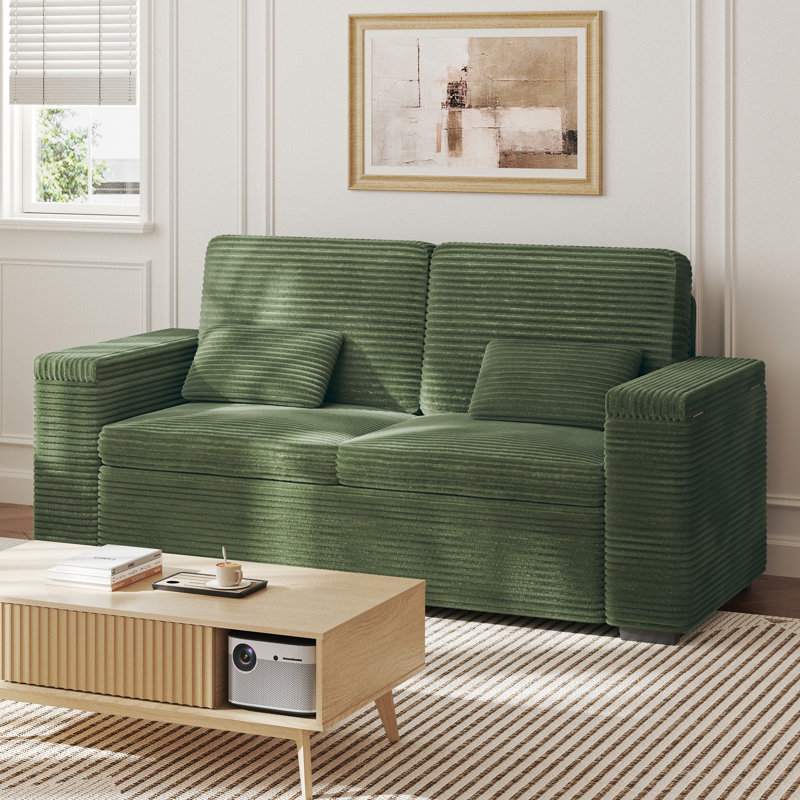 Modern 71-inch 2-seater corduroy sofa with two-arm storage enhances your living space, Green