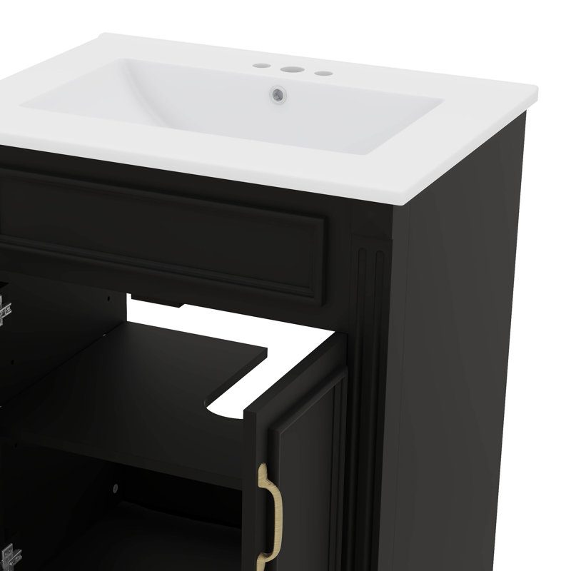 Meuble-lavabo 24 po avec lavabo, meuble-lavabo moderne avec comptoir intégré et unité de rangement à 2 niveaux, portes à fermeture douce, tablette réglable