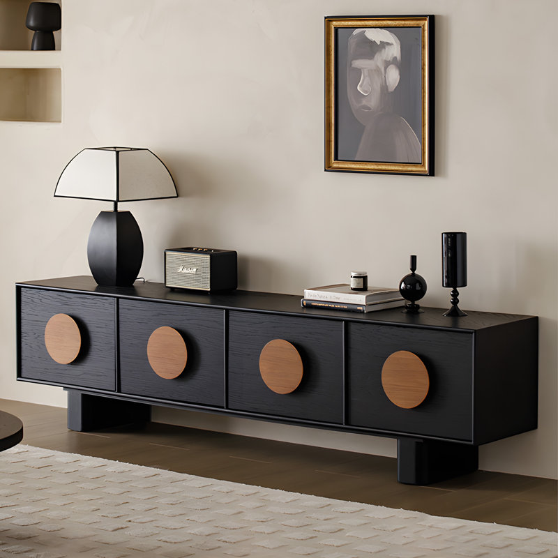 Meuble télé moderne en bois noir 70,86 pouces avec deux tiroirs de rangement