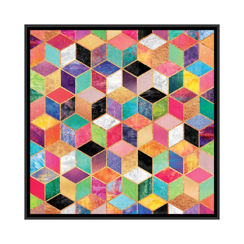 « color cubes », impression sur toile, H 18 po x l 18 po x P 1,5 po, Toile avec cadre noir, Pas de tapis