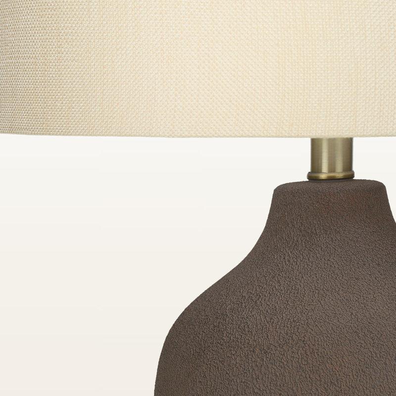 Helsa Grey Ceramic & Beige Shade Metal Table Lamp, 26.51'' H X 14.85'' W X 14.79'' D