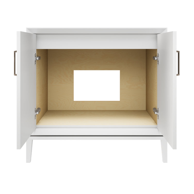 Meuble-lavabo simple Alexandra, Blanc résistant, Nickel satiné, 36"