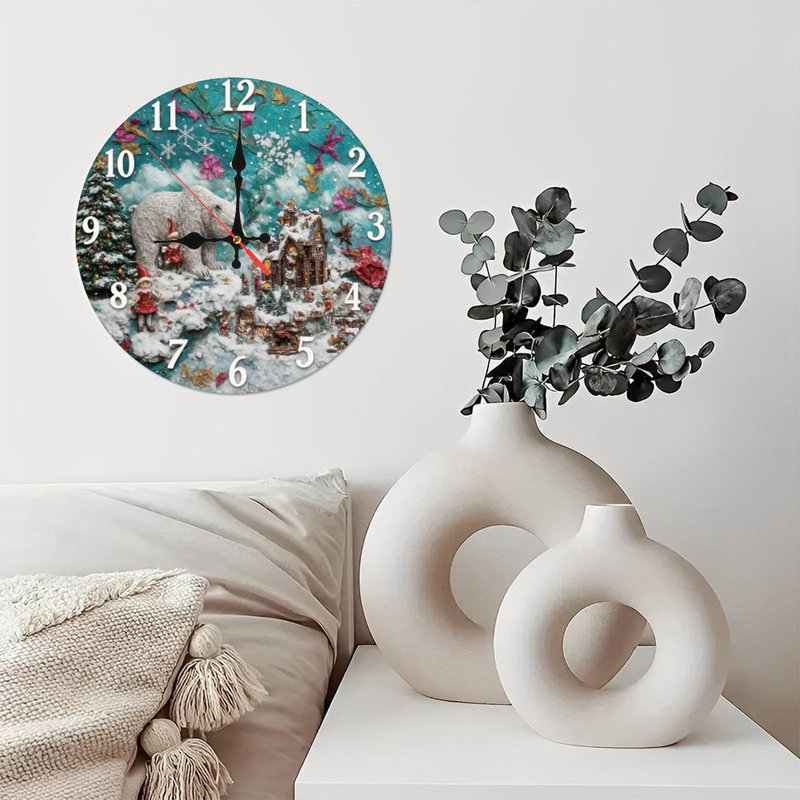 Horloge de Noël-ours-elfes-neigeux-maison
