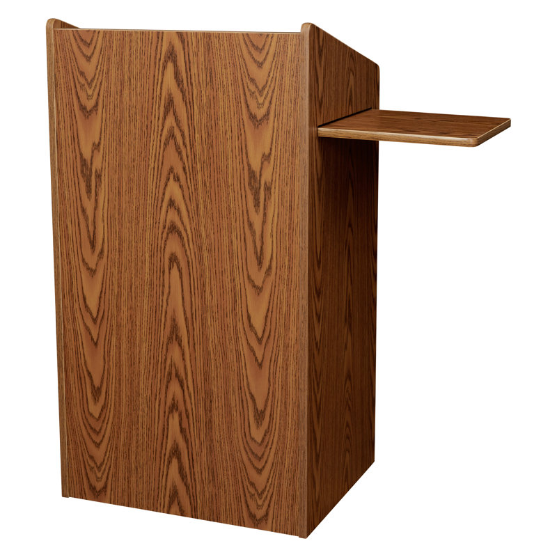 Medium Oak Rolling Workstation Lectern with Shelves