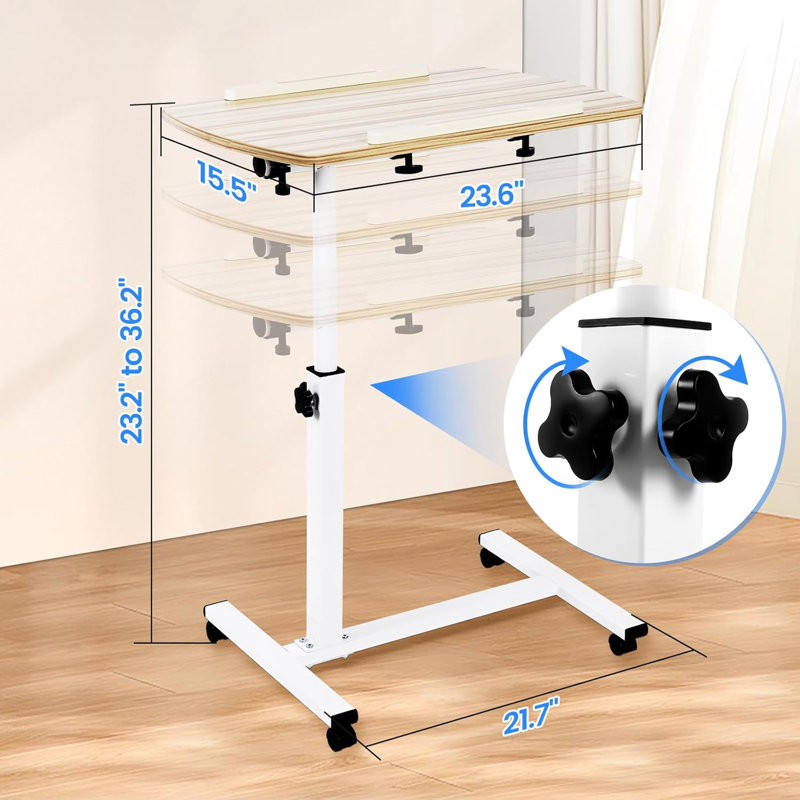 Overbed Table Height Adjustable With Tilting Desktop Bed Side Table With Wheels Lockable Rolling Standing Laptop Desk Hospital Bed Table