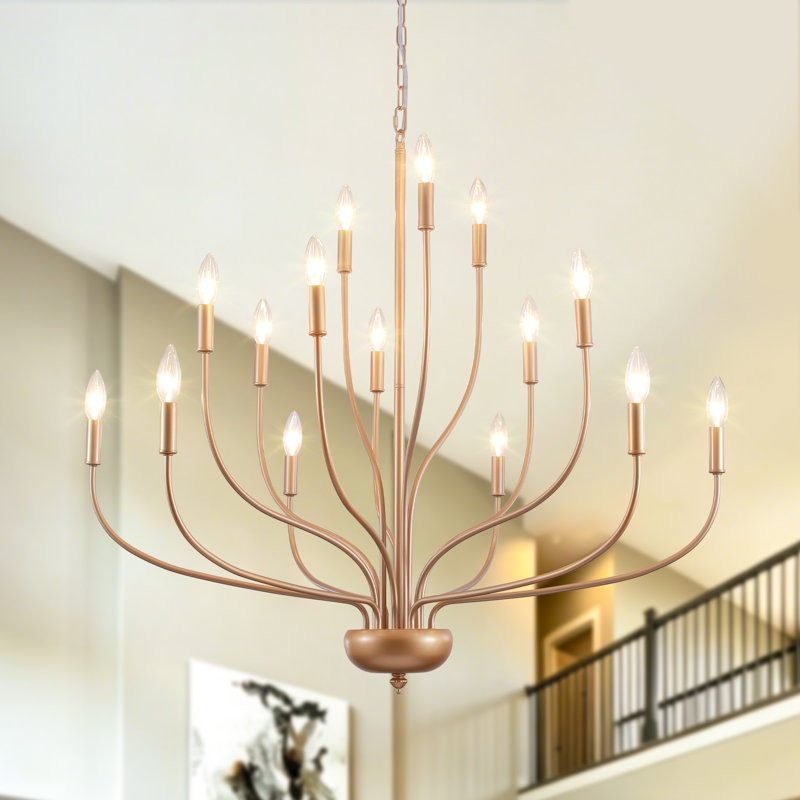 Lustre de style bougie classique / traditionnel à 3 niveaux à 3 lumières Sebron, Doré, 15 Lights