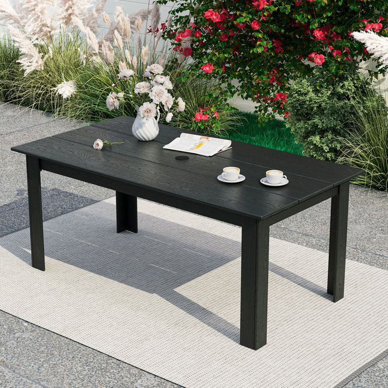 Vonne Rectangular Outdoor Dining Table With Umbrella Hole , 33.9'' in. W 66.8'' in. D, Black