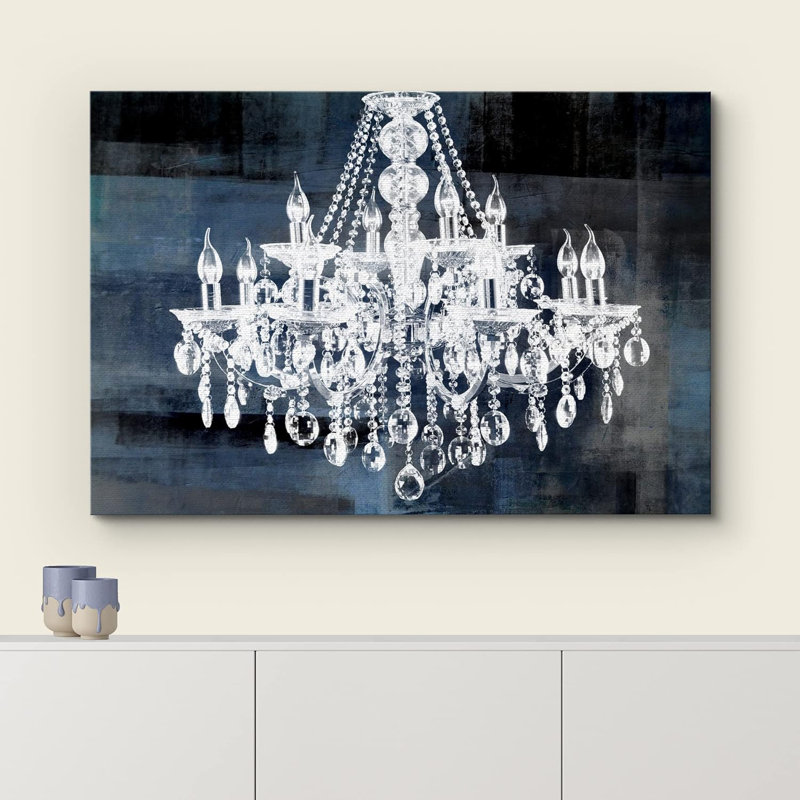 «Glam Crystal Chandelier Silhouette» sur toile de fond abstraite, reproduction d'art sur toile, H 24 po x l 36 po x 1,5 po