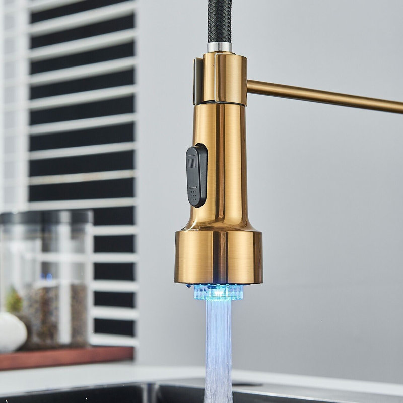 Senlesen Pull Down Kitchen Faucet, Brushed Gold/Black