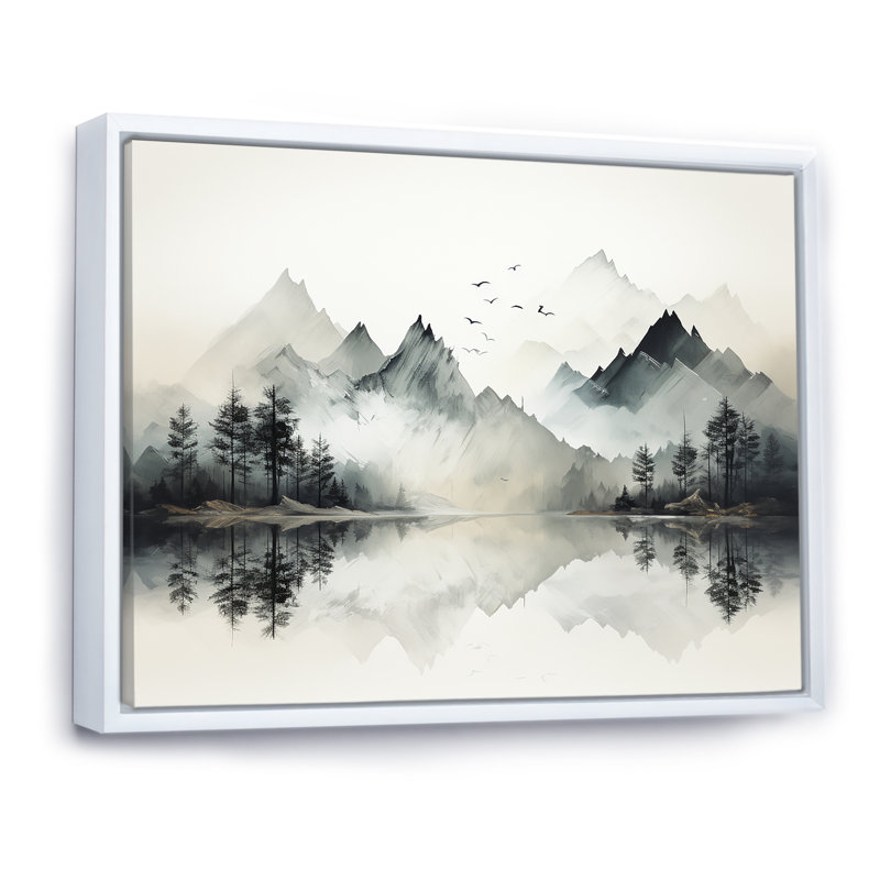 Aquarelle, rêve de lac et de forêt I, Cadre flottant blanc, H 12 po x l 20 po x P 1 po
