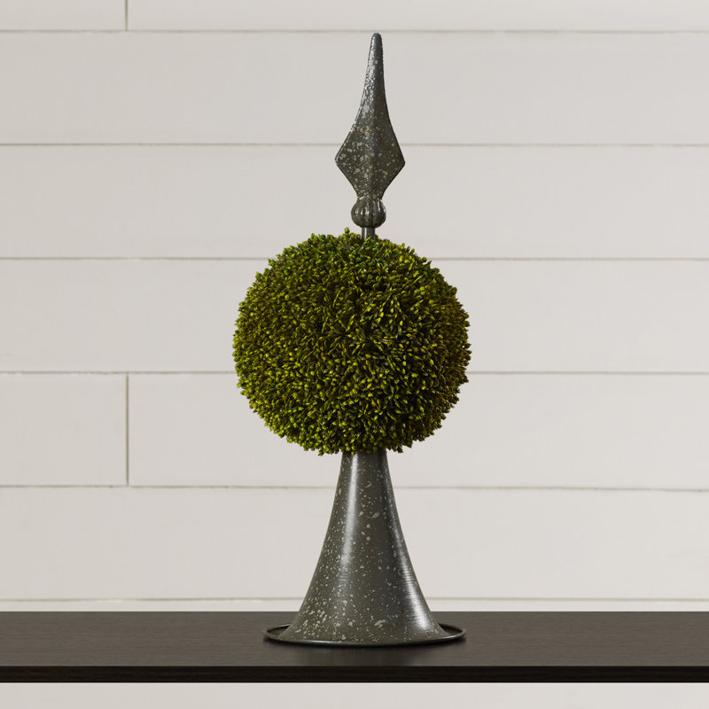 17'' Faux Boxwood Topiary in Metal Freestanding