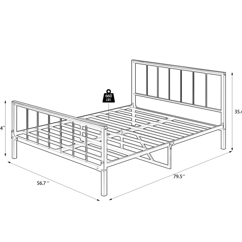 Structure de lit plateforme complète en métal avec tête de lit et fabrication, aucun sommier tapissier nécessaire pour une taille de rêve calme avec un métal solide
