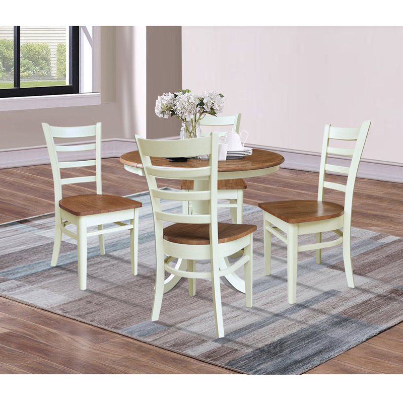 Echols Extendable Solid Wood Dining Set, 5, Hickory/Shell