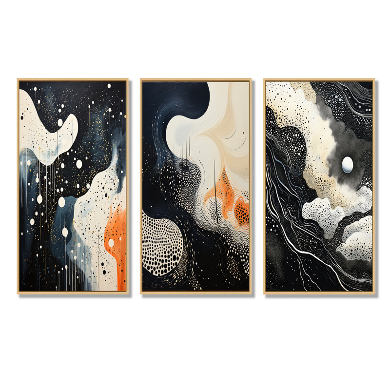 Collage moderne de profondeurs marines profondes, H 28 po x l 36 po, Cadre flottant brun