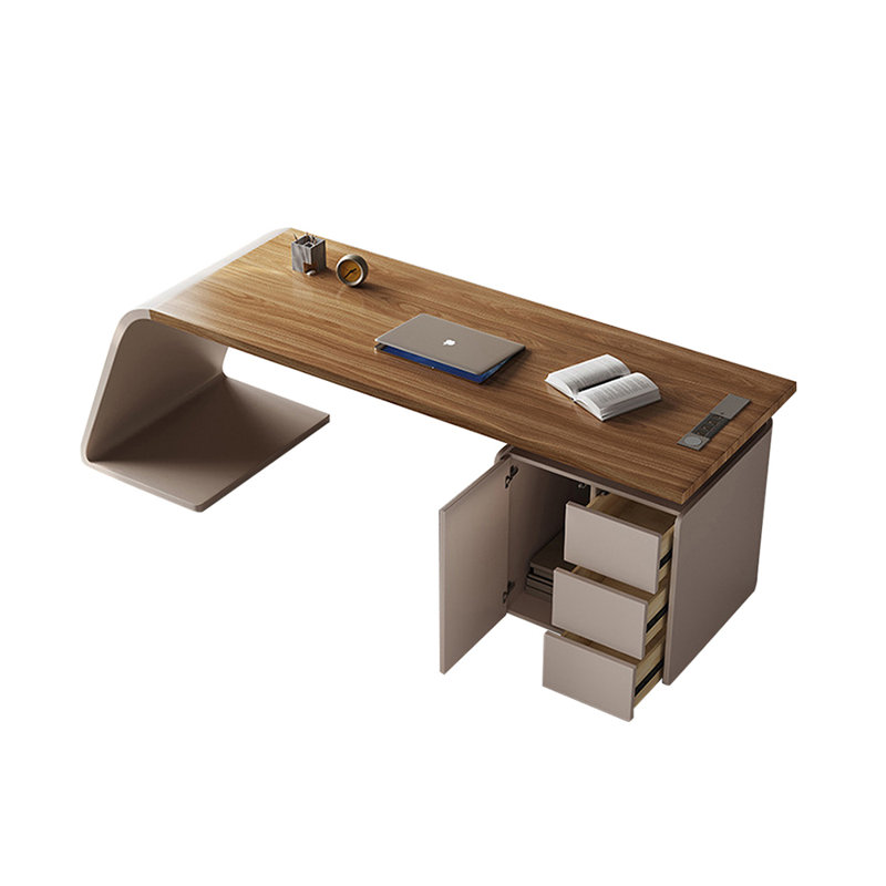 Brown Rectangular Manufactured with 3 drawers desk, Right Hand Return, 29.53" H x 62.99" W x 27.56" D