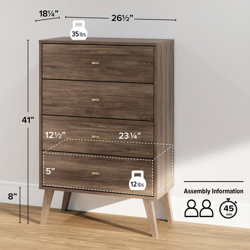 Breux 26.5'' W 4 - Drawer Dresser, Drifted Gray