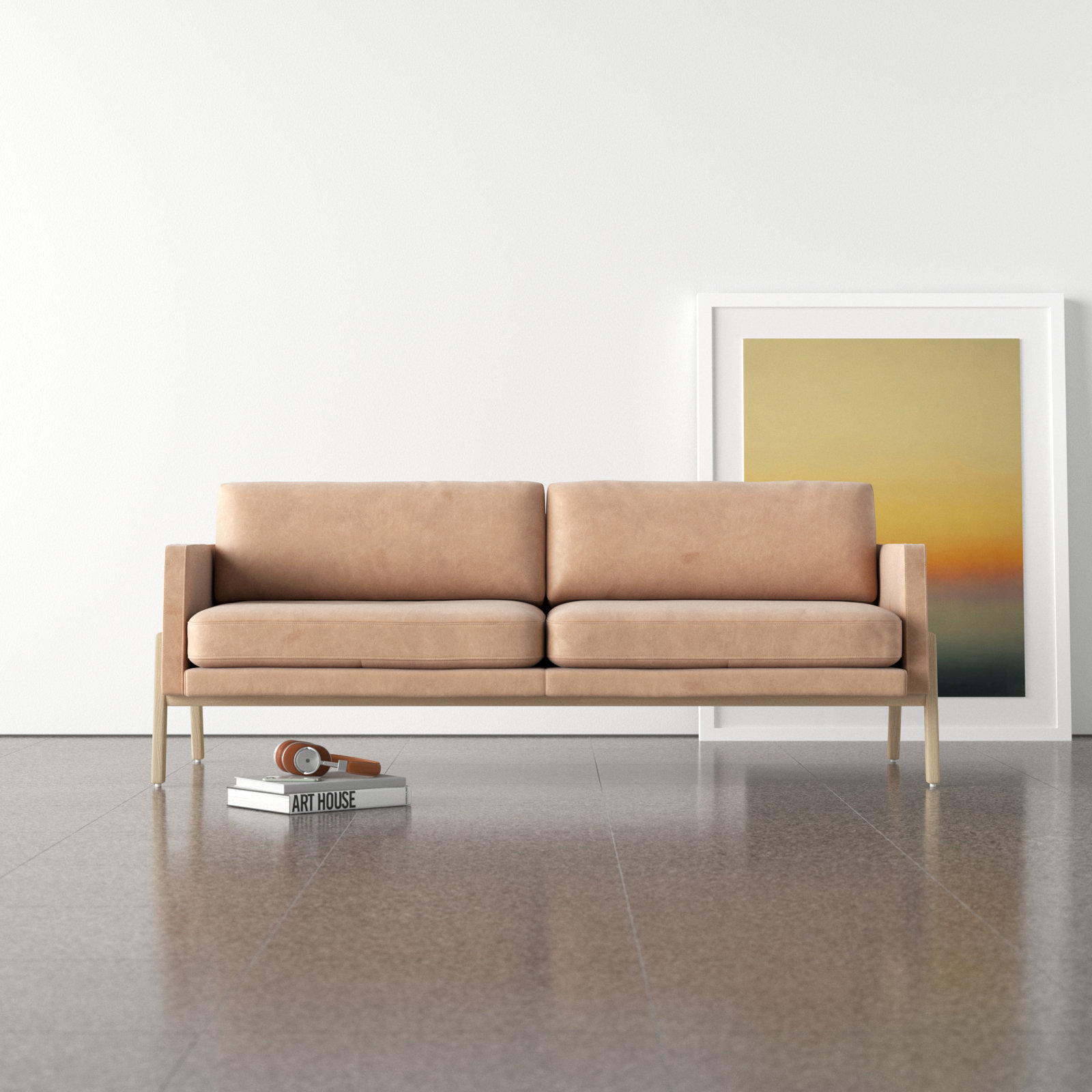 Viviana 84'' Upholstered Sofa, Palermo Nude Genuine Leather, Beige