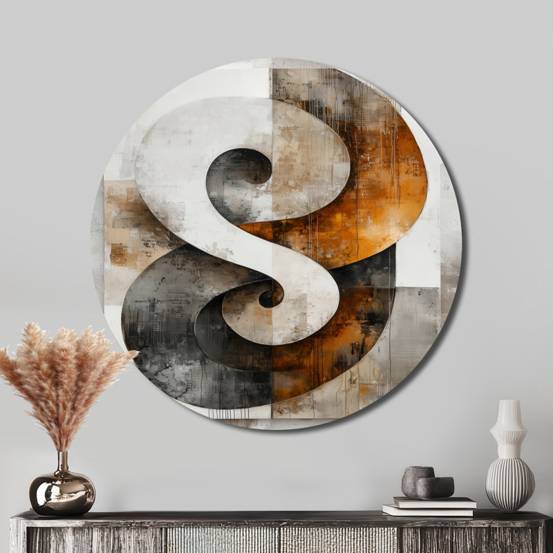 Pershing - reproduction d'art moderne en métal gris, décoration murale ronde en spirale moderne en métal, H 29 po x l 29 po