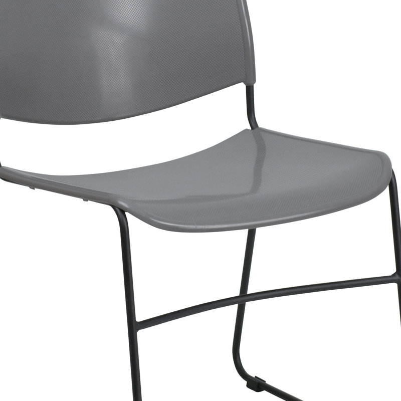 Hercules Series 880 lb Ultra-Compact Gray Vinyl Stack Chair with Black Metal Frame