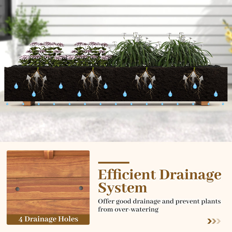 Gymax Wooden Raised Garden Bed w/ Drainage Holes Liner for Vegetable Flower Herb, 1