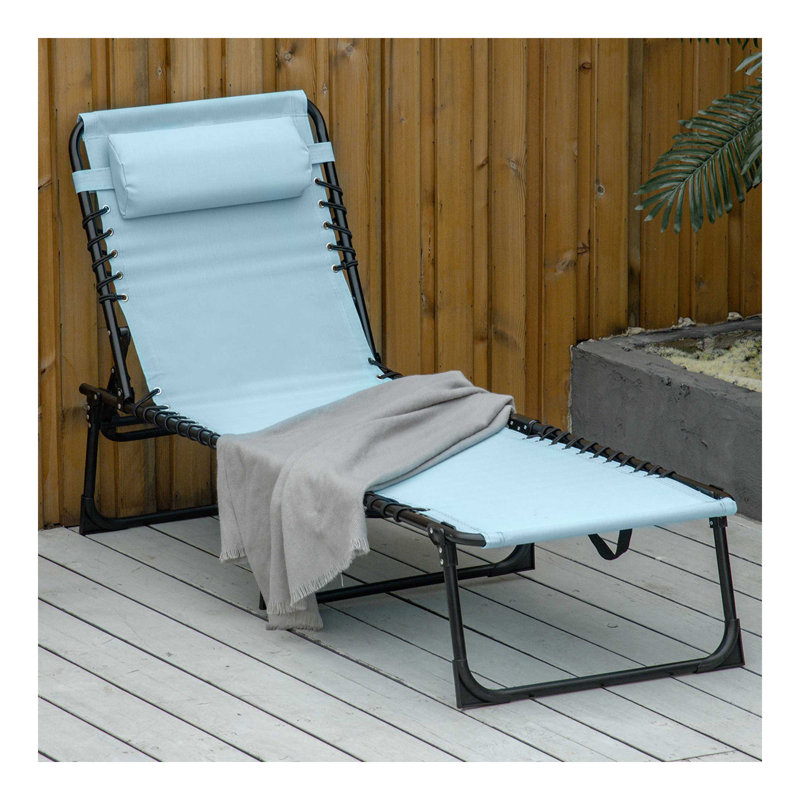 Folding Chaise Lounge Pool Chair, Patio Sun Tanning Chair, Outdoor Lounge Chair With 4-Position Reclining Back, Breathable Mesh Seat For Beach, Yard, Patio